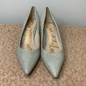 SAM EDELMAN Light Golden Glam Mesh Dori Kitten Heel
